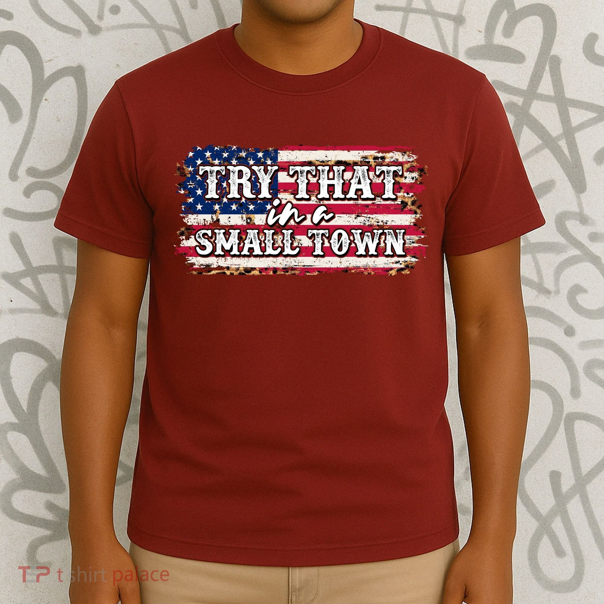 Small Town Leopard Print American USA Flag T-Shirt