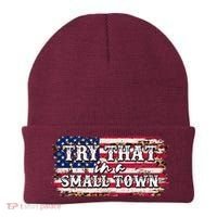Small Town Leopard Print American USA Flag Beanie thumb 0