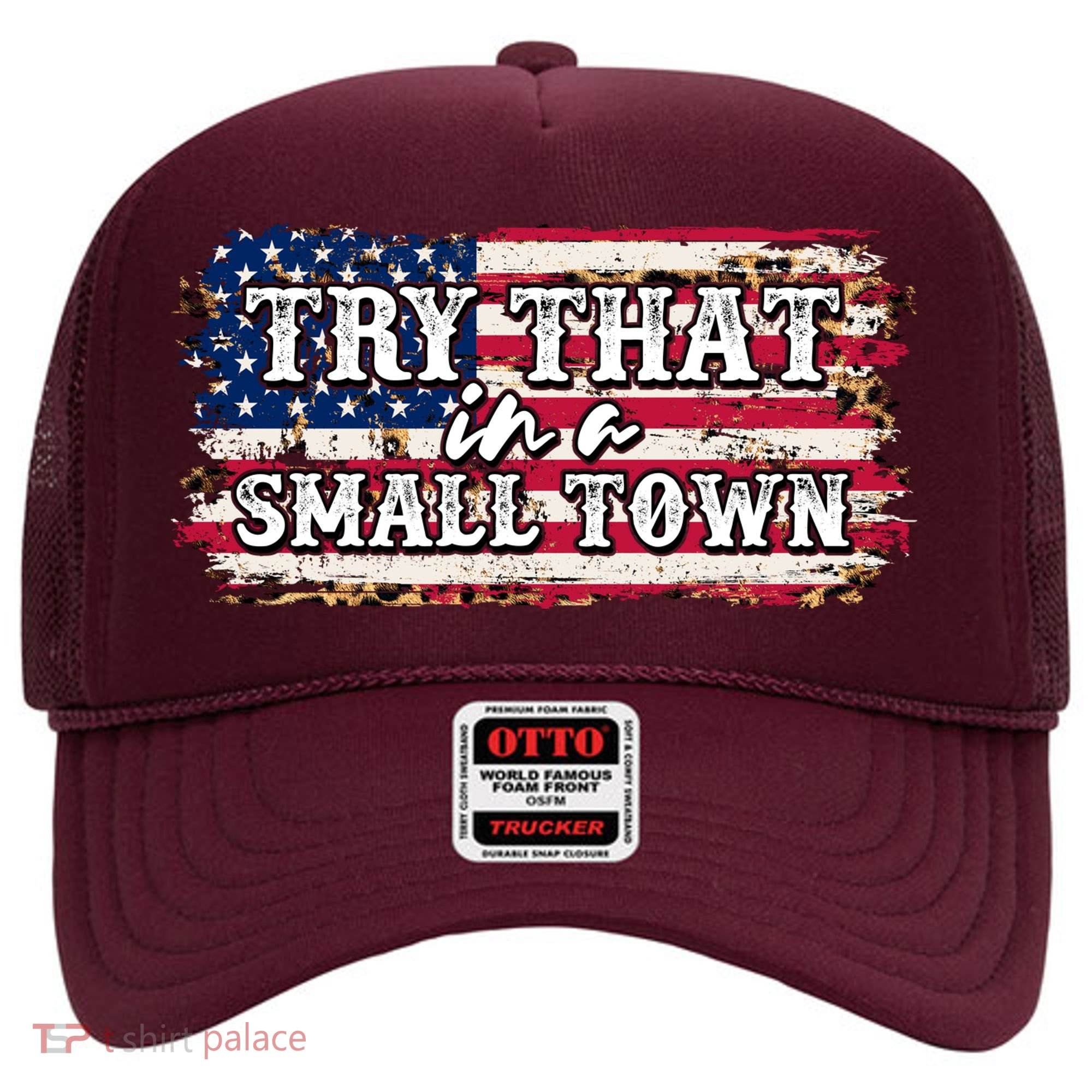 Small Town Leopard Print American USA Flag Hat
