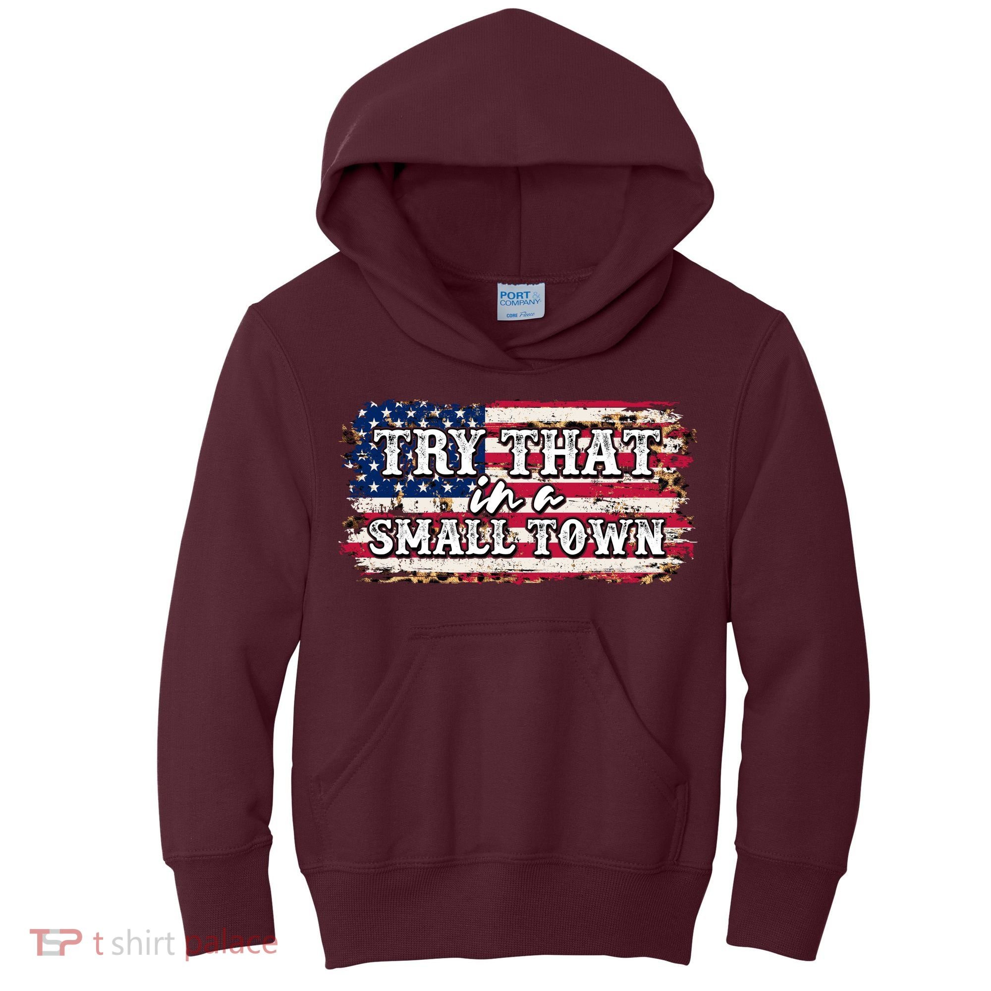 Small Town Leopard Print American USA Flag Kids Hoodie
