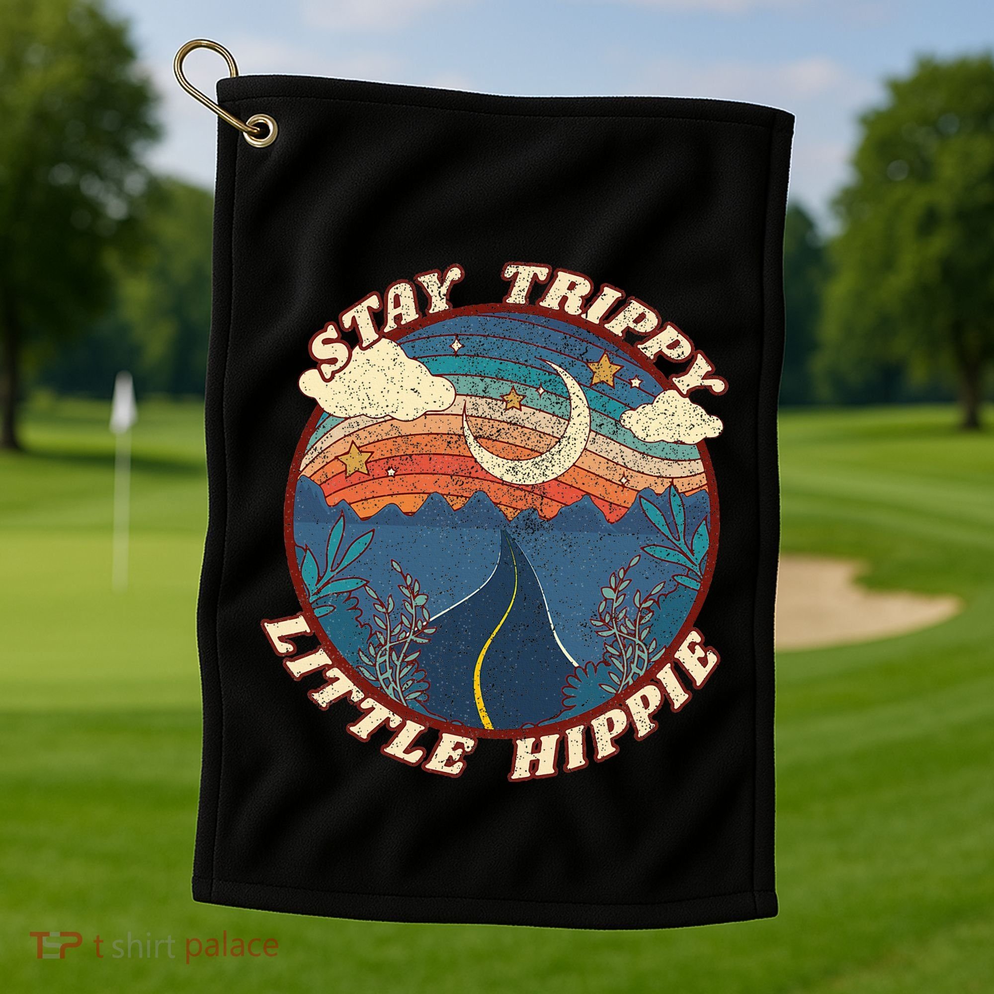 Stay Trippy Little Hippie Funny Peace Love Hippy Gift Golf Towel