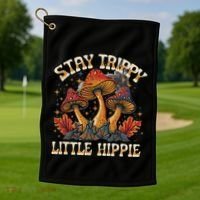 Stay Trippy Little Hippie Magic Mushroom Hippy Trippie Day Golf Towel thumb 1