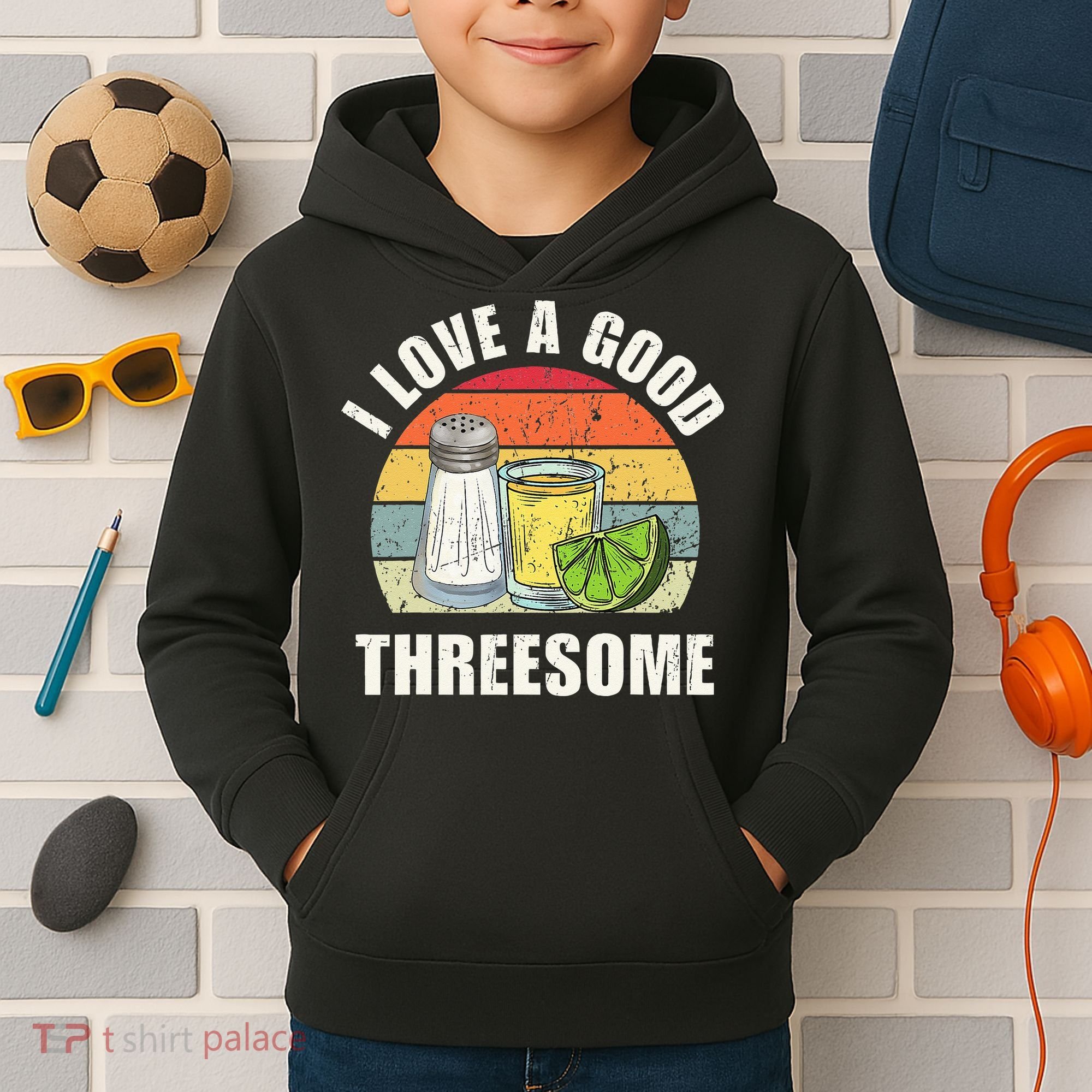 Salt Tequila Lime Love A Good Threesome Humor Bartender Kids Hoodie