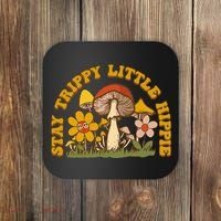 Stay Trippy Little Hippy Mushroom Flowers Coaster thumb 0