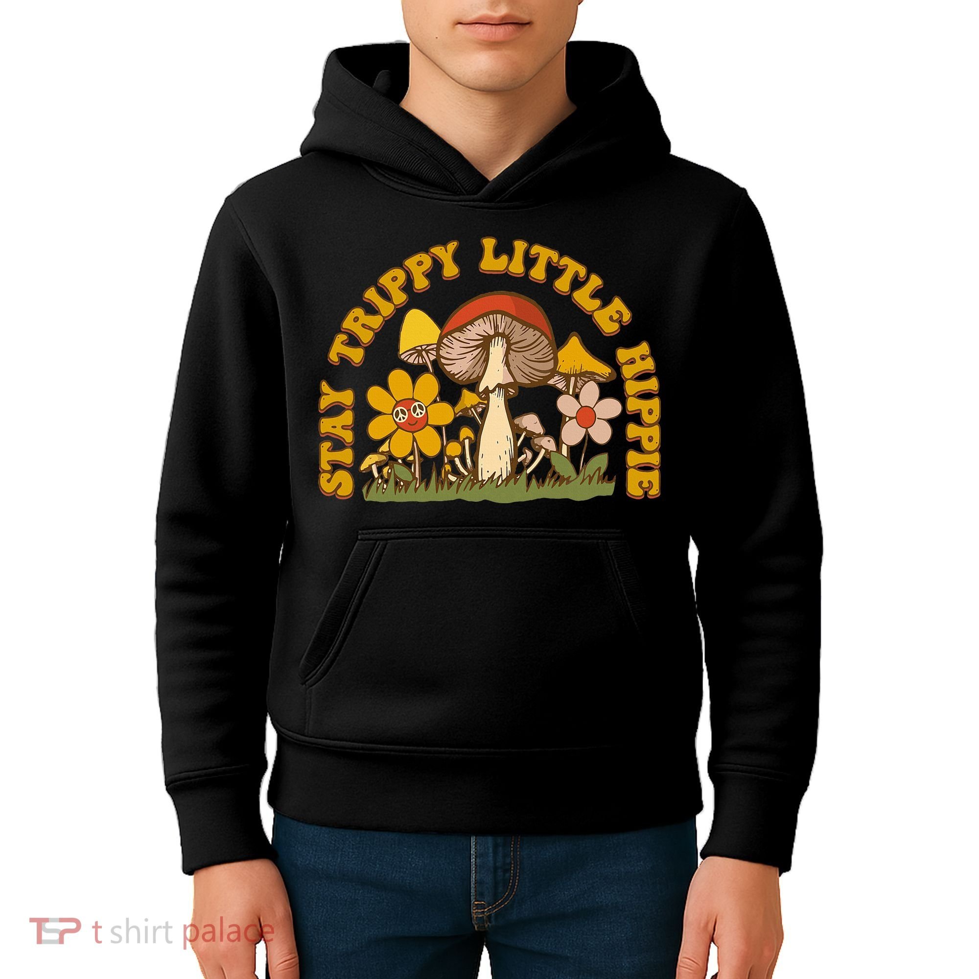 Stay Trippy Little Hippy Mushroom Flowers Kids Hoodie