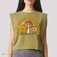 Stay Trippy Little Hippy Mushroom Flowers Garment-Dyed Women's Muscle Tee thumb 2
