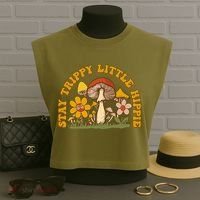 Stay Trippy Little Hippy Mushroom Flowers Garment-Dyed Women's Muscle Tee thumb 3