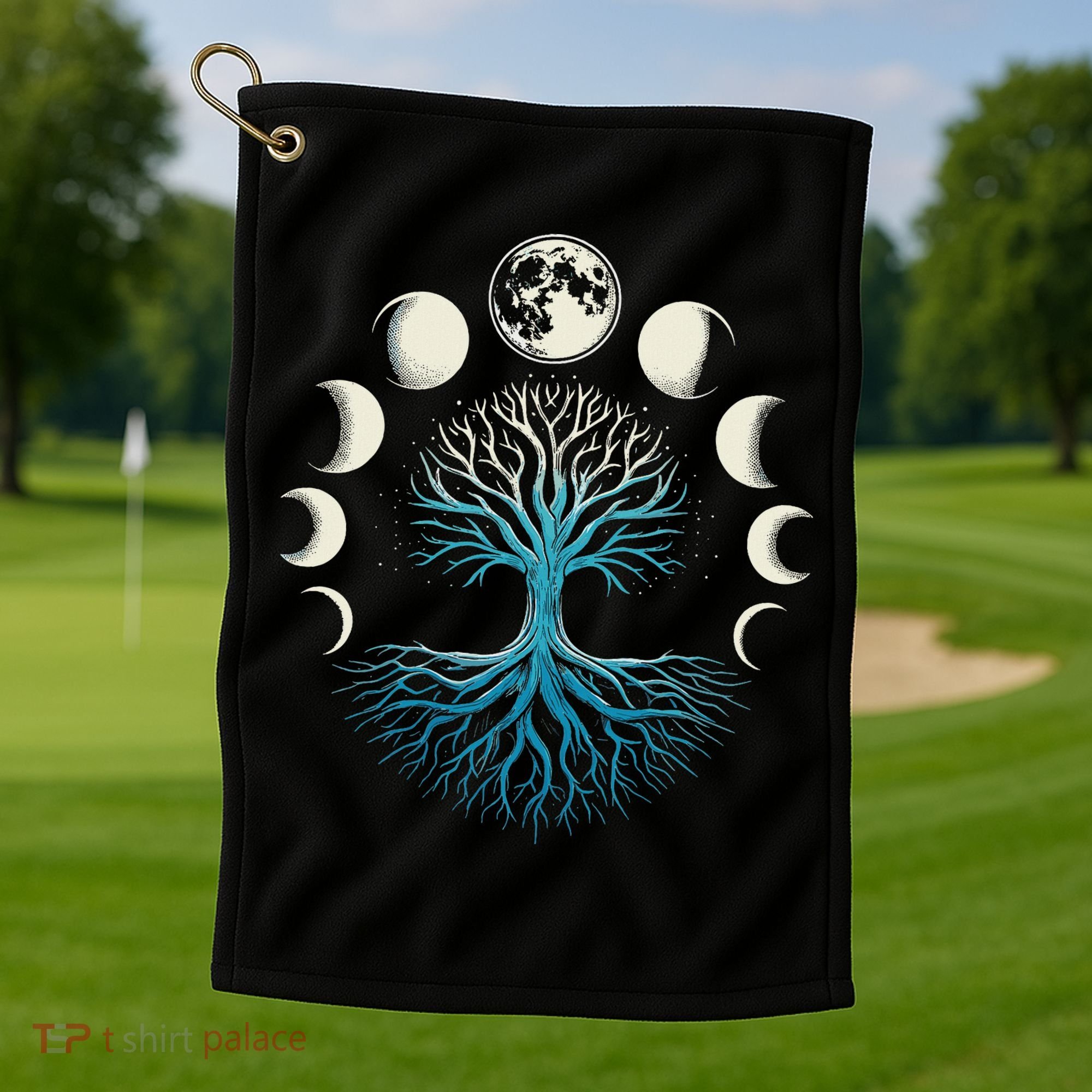 Spiritual Tree Moon Phases Yoga Golf Towel