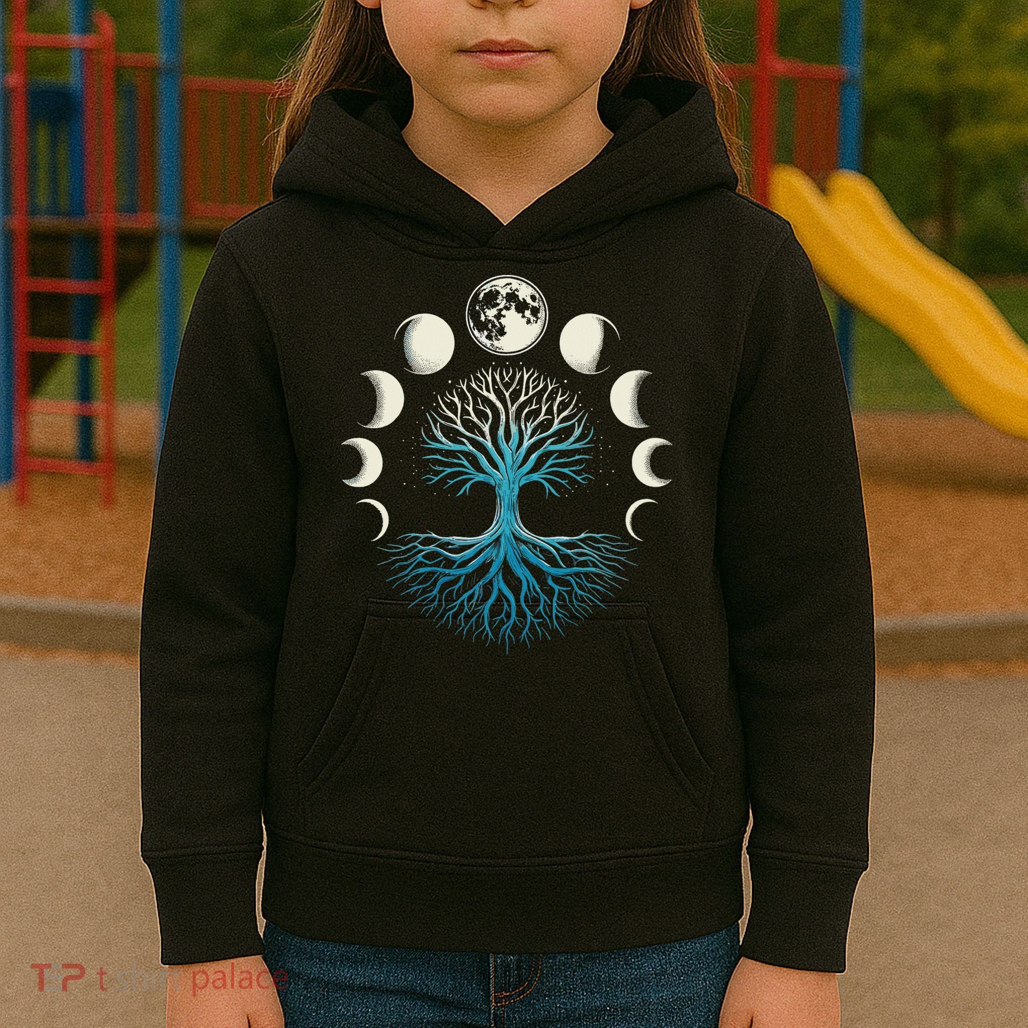 Spiritual Tree Moon Phases Yoga Kids Hoodie
