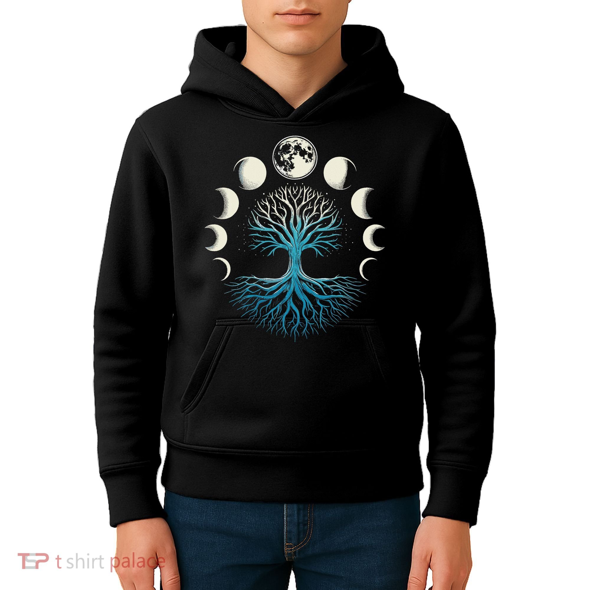 Spiritual Tree Moon Phases Yoga Kids Hoodie