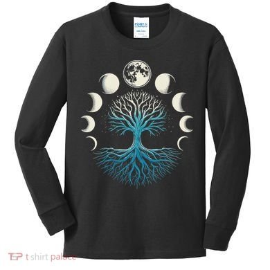 Spiritual Tree Moon Phases Yoga Kids Long Sleeve Shirt