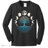 Spiritual Tree Moon Phases Yoga Kids Long Sleeve Shirt thumb 0