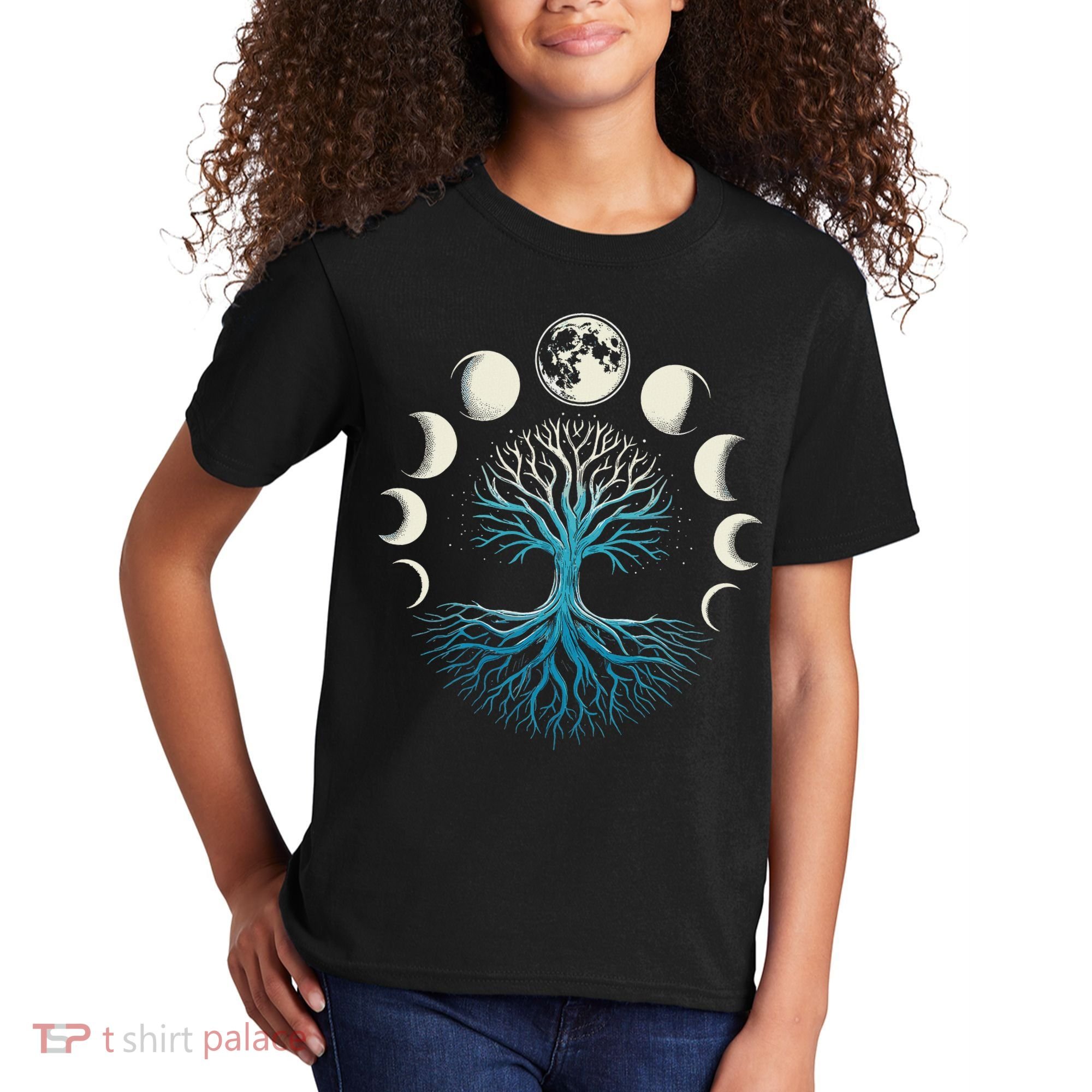 Spiritual Tree Moon Phases Yoga Kids T-Shirt