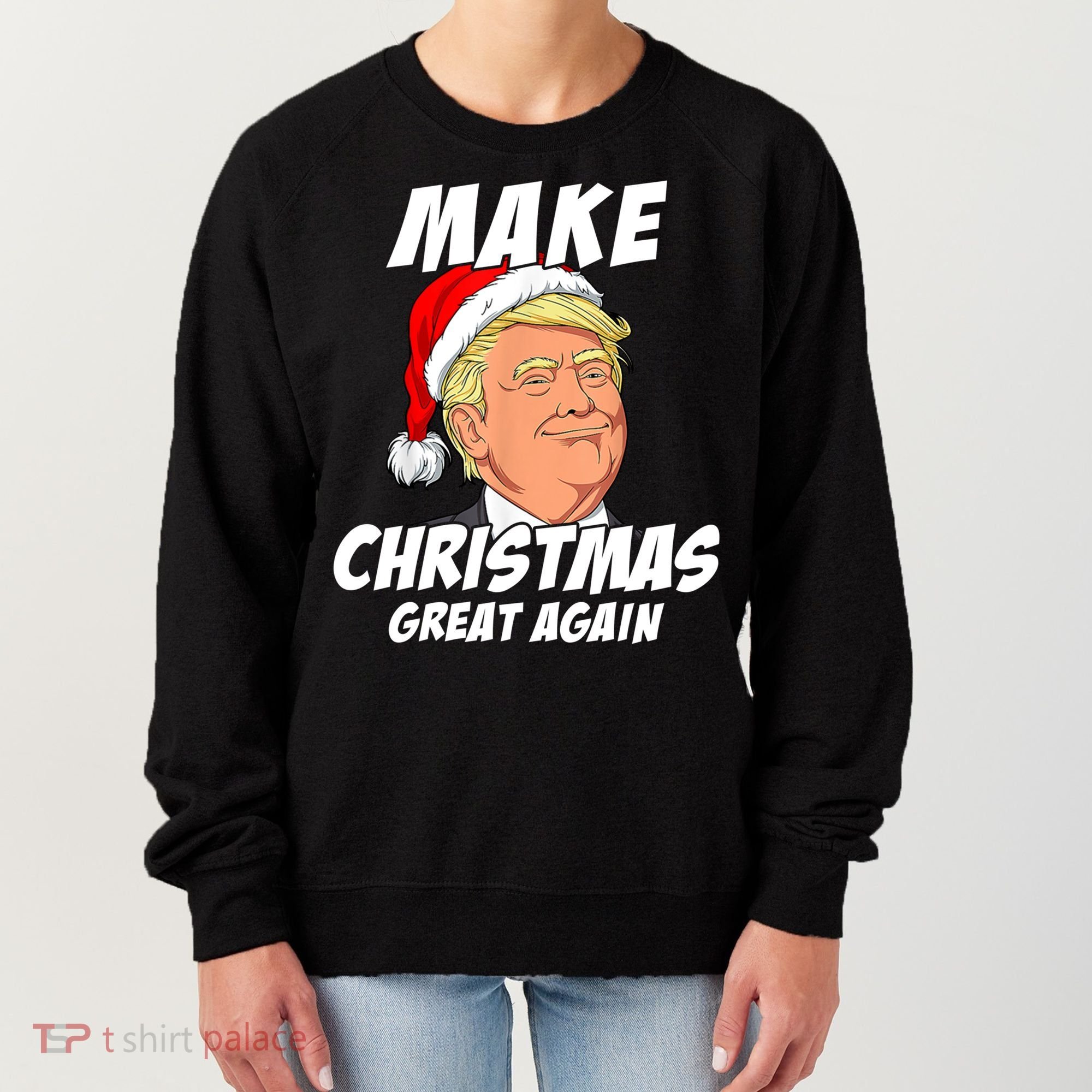 Santa Trump Make Christmas Great Again Matching Pajama Gift Women's Sweatshirt