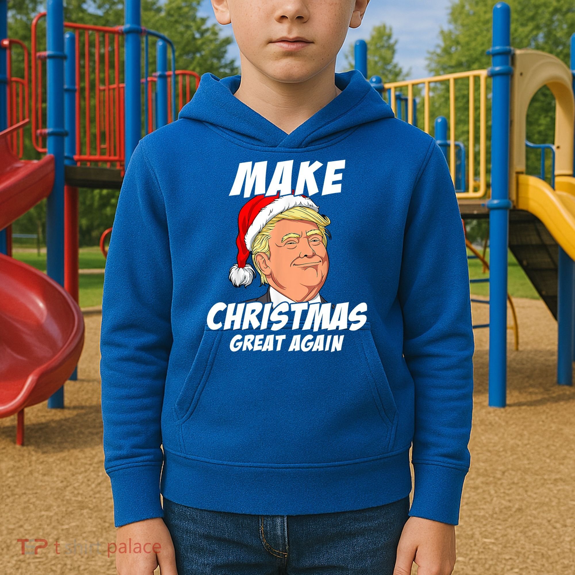 Santa Trump Make Christmas Great Again Matching Pajama Gift Kids Hoodie