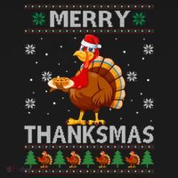 Santa Turkey Merry Thanksmas Thanksgiving Ugly Xmas Sweater Long Sleeve Shirt thumb 2