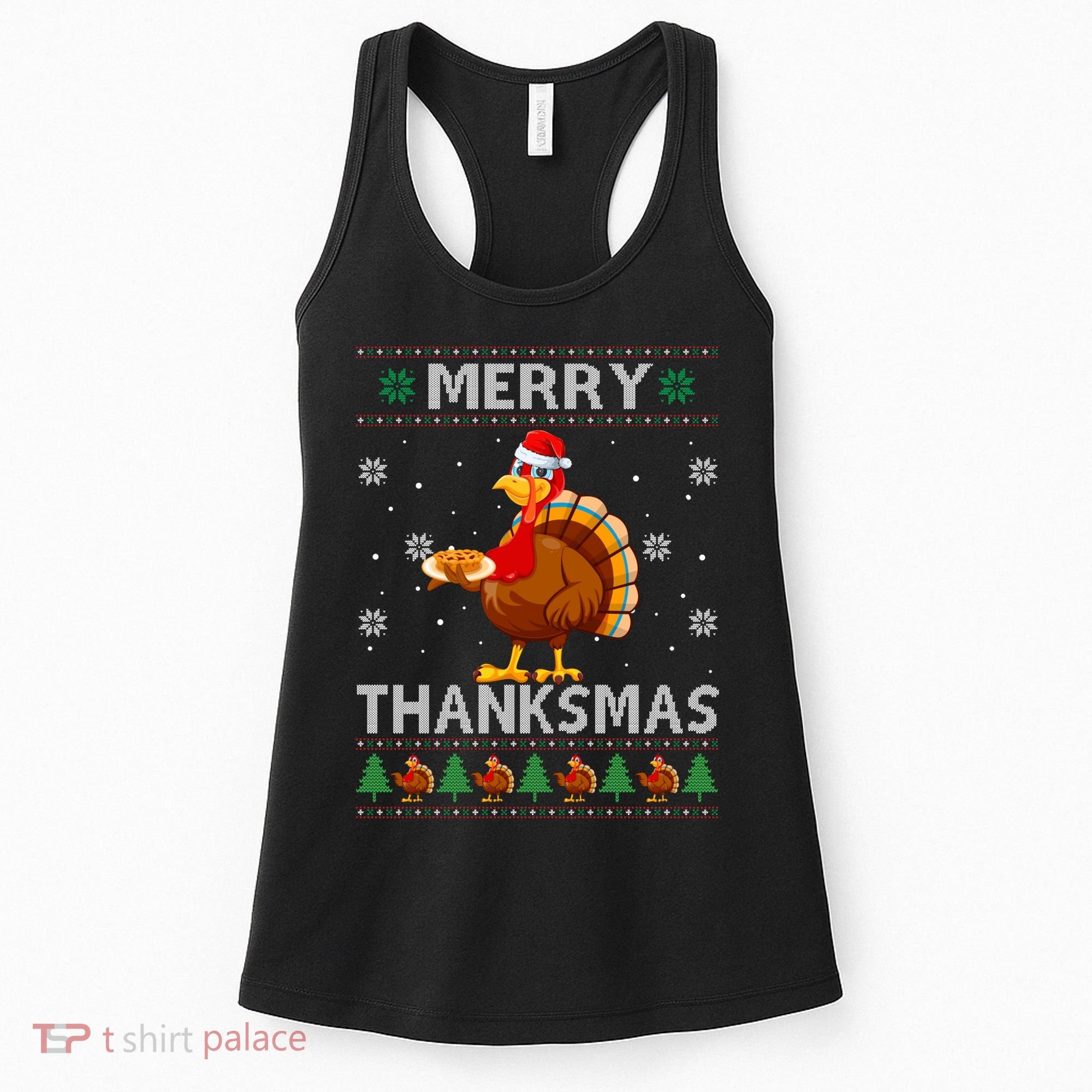 Santa Turkey Merry Thanksmas Thanksgiving Ugly Xmas Sweater Women's Tank Top