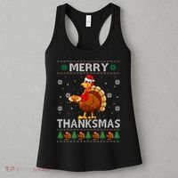 Santa Turkey Merry Thanksmas Thanksgiving Ugly Xmas Sweater Women's Tank Top thumb 3