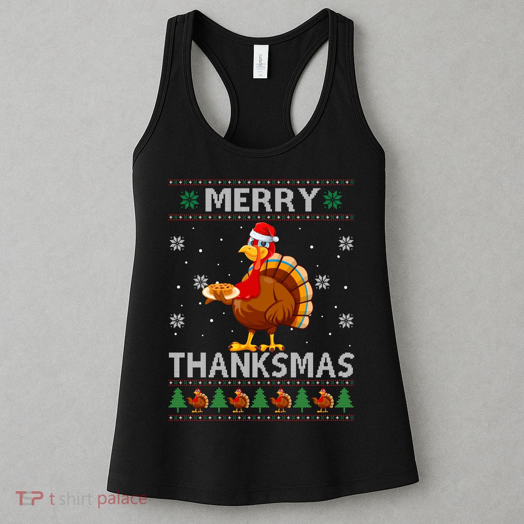 Santa Turkey Merry Thanksmas Thanksgiving Ugly Xmas Sweater Women's Tank Top