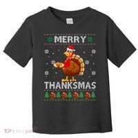 Santa Turkey Merry Thanksmas Thanksgiving Ugly Xmas Sweater Toddler T-Shirt thumb 0