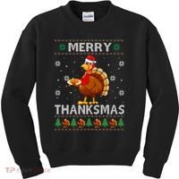Santa Turkey Merry Thanksmas Thanksgiving Ugly Xmas Sweater Kids Sweatshirt thumb 0