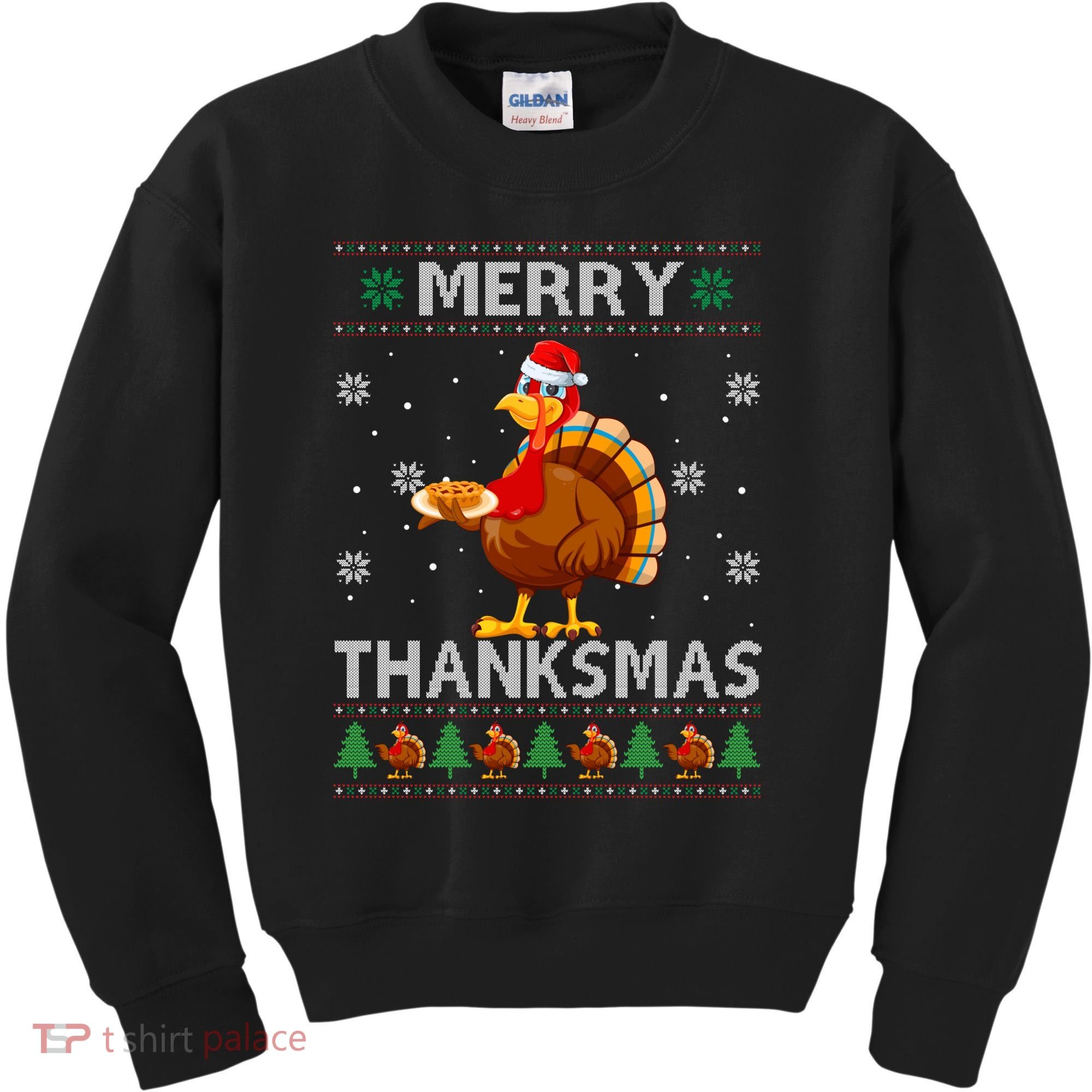Santa Turkey Merry Thanksmas Thanksgiving Ugly Xmas Sweater Kids Sweatshirt