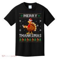 Santa Turkey Merry Thanksmas Thanksgiving Ugly Xmas Sweater Kids T-Shirt thumb 0