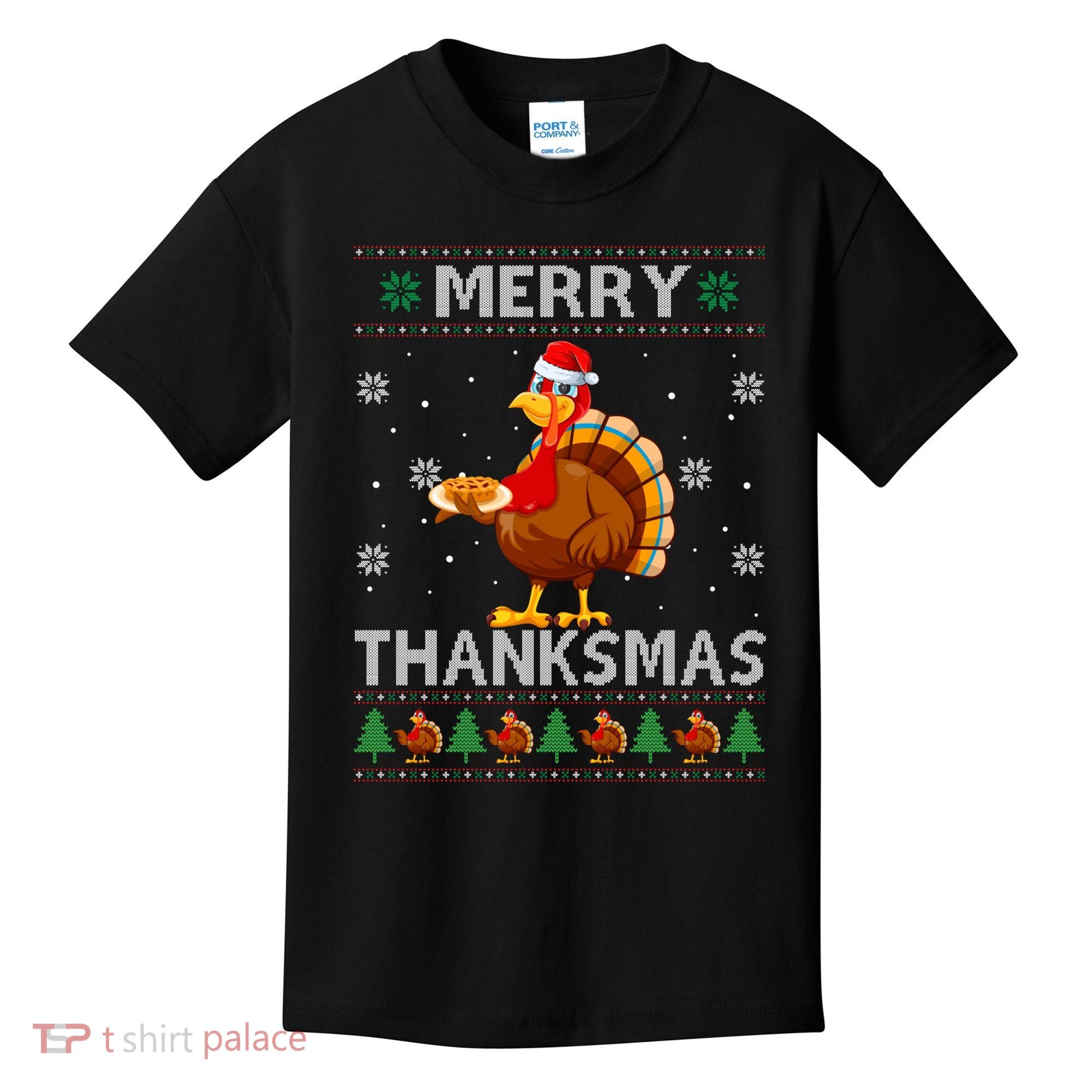 Santa Turkey Merry Thanksmas Thanksgiving Ugly Xmas Sweater Kids T-Shirt