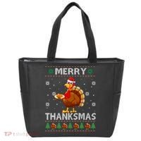 Santa Turkey Merry Thanksmas Thanksgiving Ugly Xmas Sweater Tote Bag thumb 0