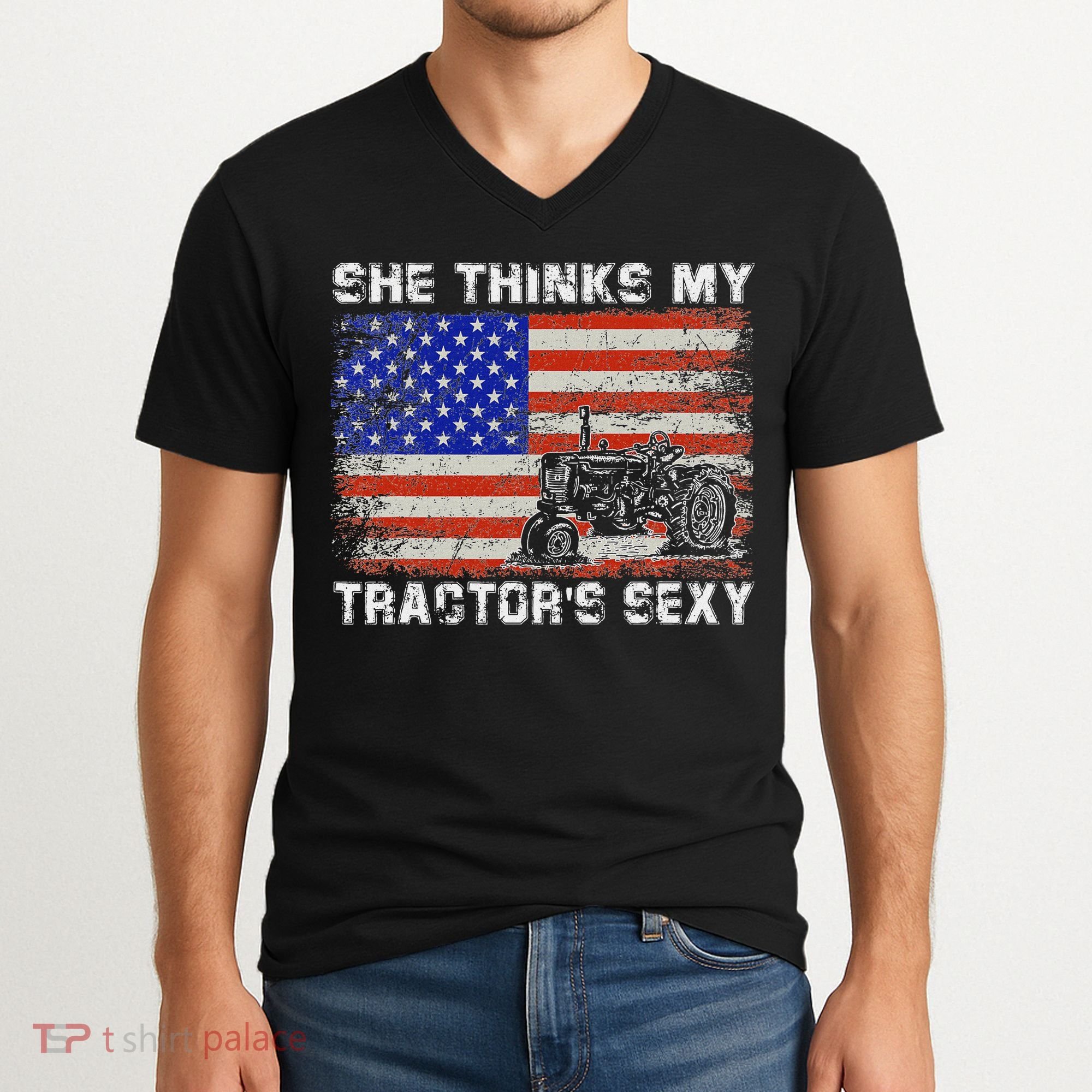 She Thinks My TractorS Sexy Tractor Driver V-Neck T-Shirt