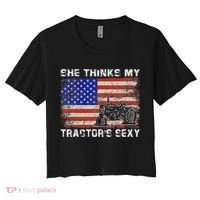 She Thinks My TractorS Sexy Tractor Driver Women's Crop Top Tee thumb 0