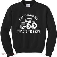 She Thinks My Tractor's Sexy Funny Farmer Kids Sweatshirt thumb 0