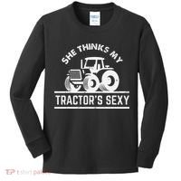 She Thinks My Tractor's Sexy Funny Farmer Kids Long Sleeve Shirt thumb 0