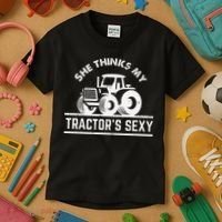 She Thinks My Tractor's Sexy Funny Farmer Kids T-Shirt thumb 3