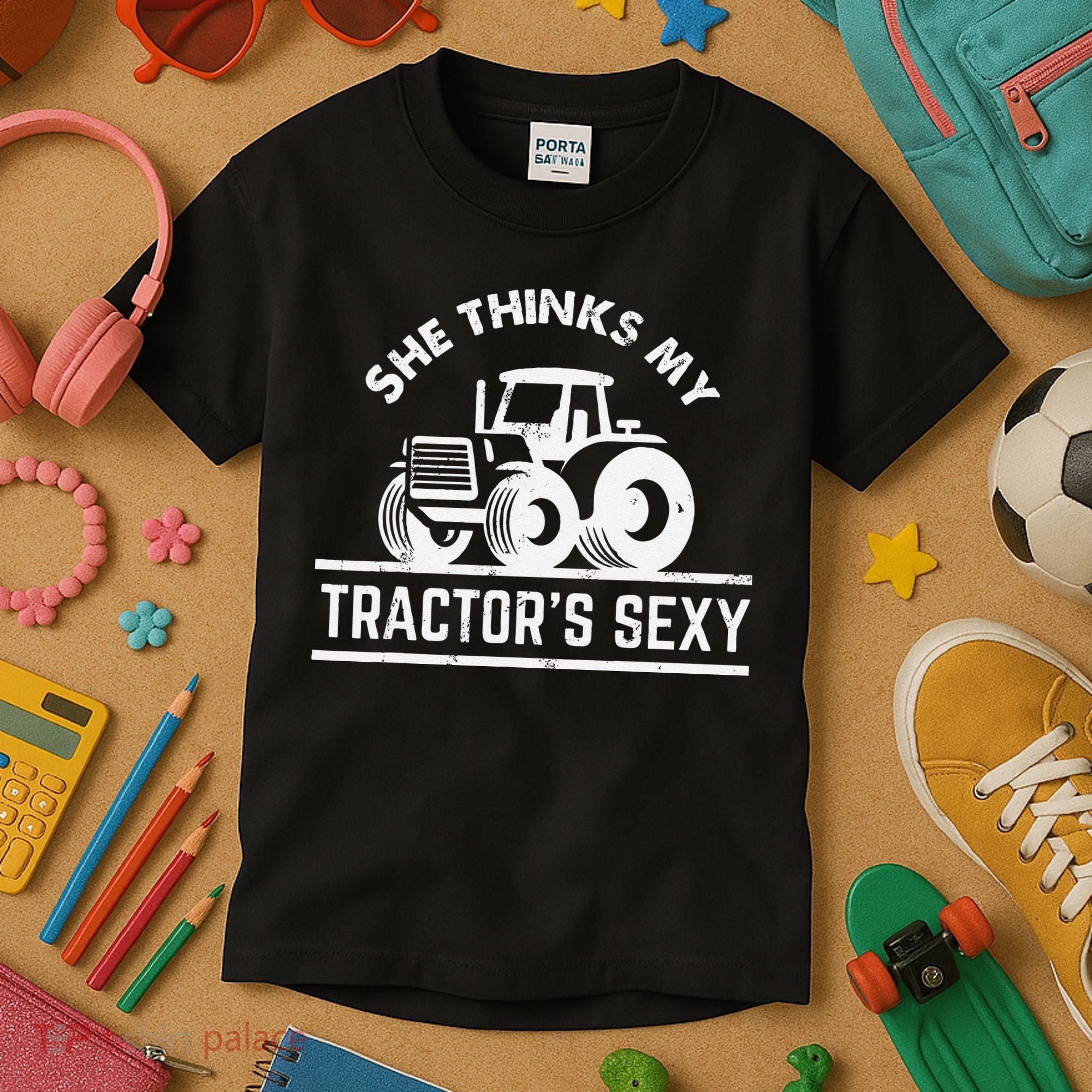 She Thinks My Tractor's Sexy Funny Farmer Kids T-Shirt