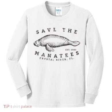 Save The Manatee Crystal River Fl Vinatage Sea Cow Kids Long Sleeve Shirt
