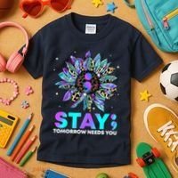 Stay Tomrrow Needs You Suicide Prevention Awareness Kids T-Shirt thumb 3