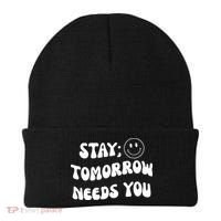 Stay Tomorrow Needs You Retro Mental Health Beanie thumb 0