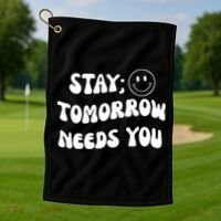 Stay Tomorrow Needs You Retro Mental Health Golf Towel thumb 1