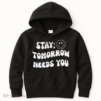 Stay Tomorrow Needs You Retro Mental Health Kids Hoodie thumb 0