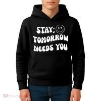 Stay Tomorrow Needs You Retro Mental Health Kids Hoodie thumb 4