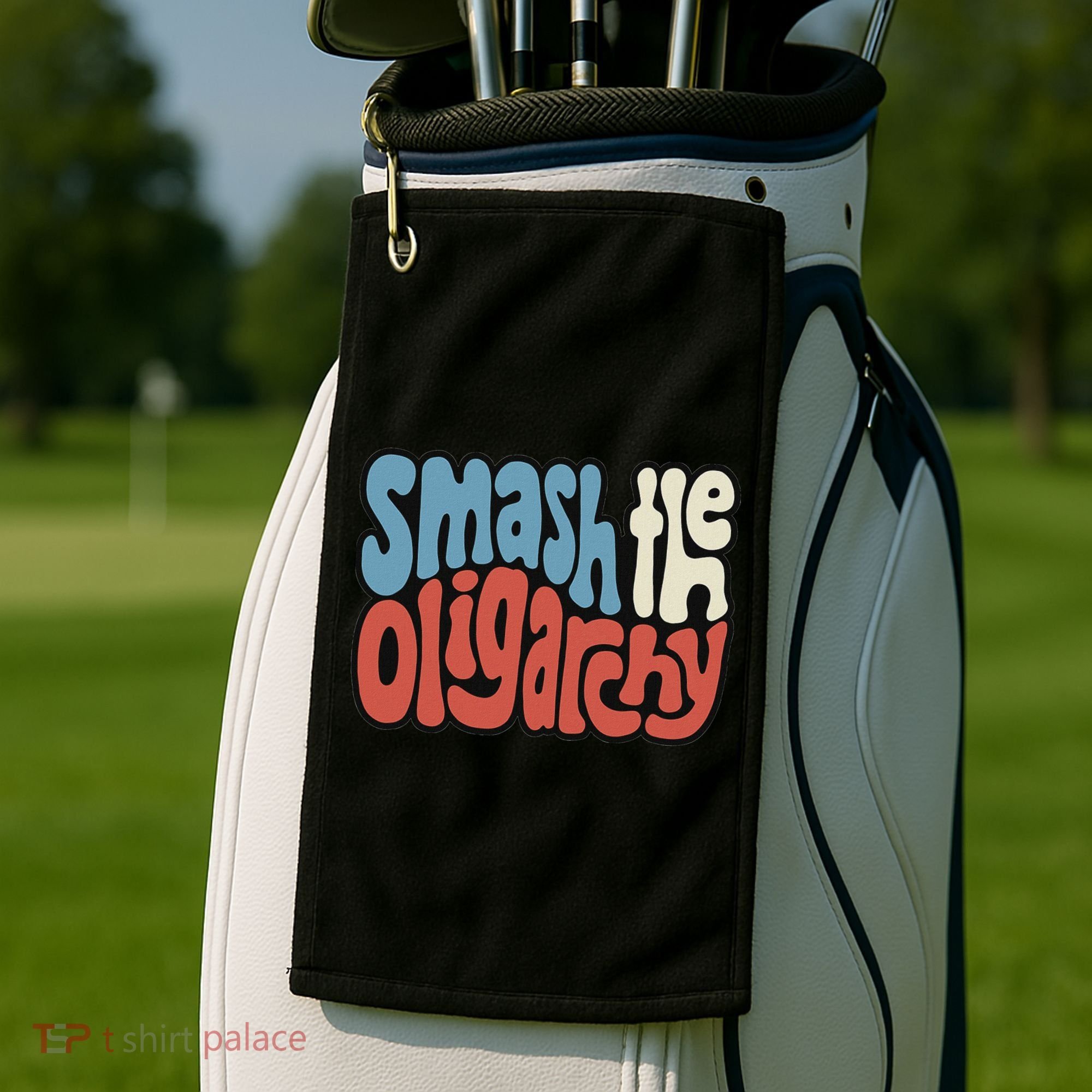 Smash The Oligarchy Word Art Golf Towel