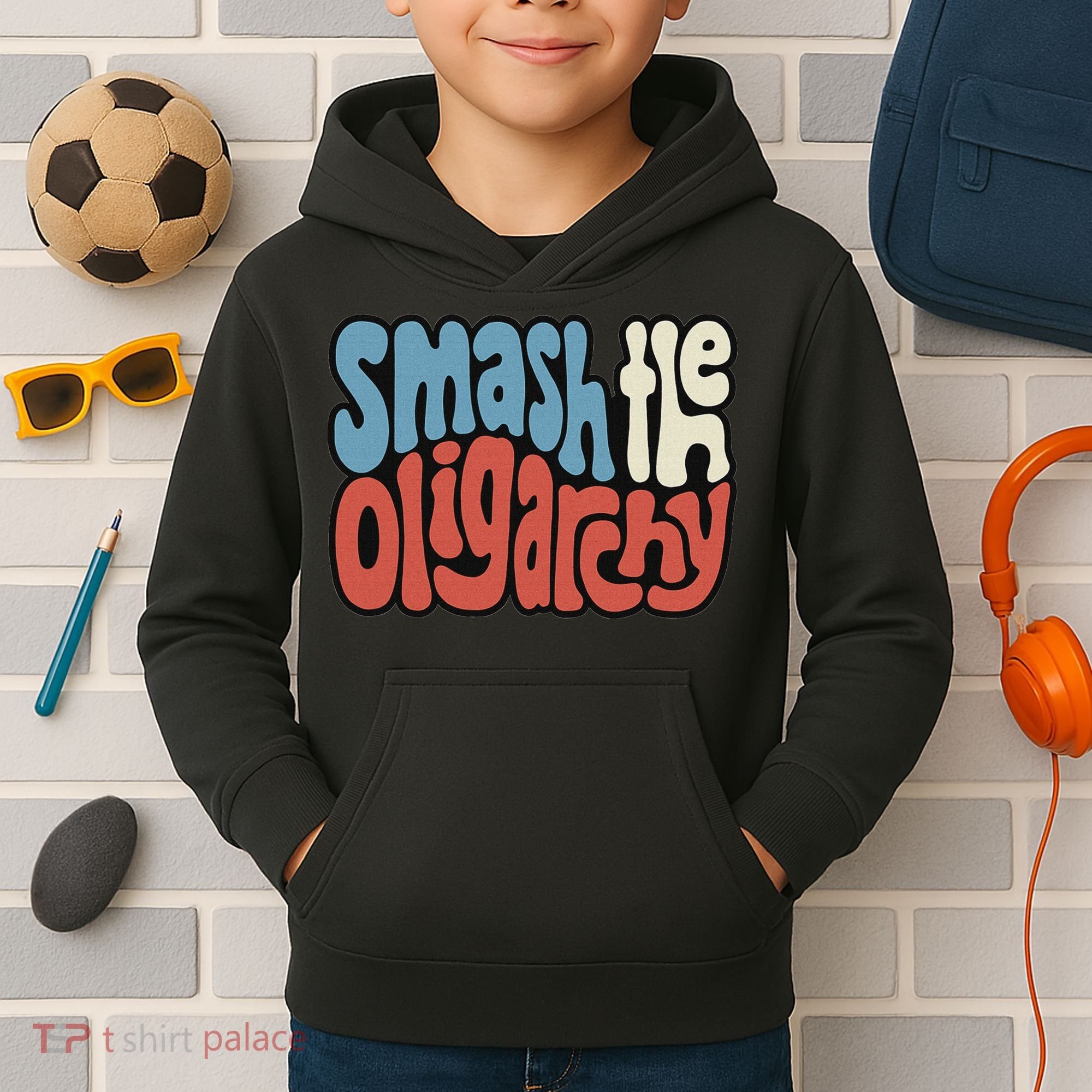 Smash The Oligarchy Word Art Kids Hoodie
