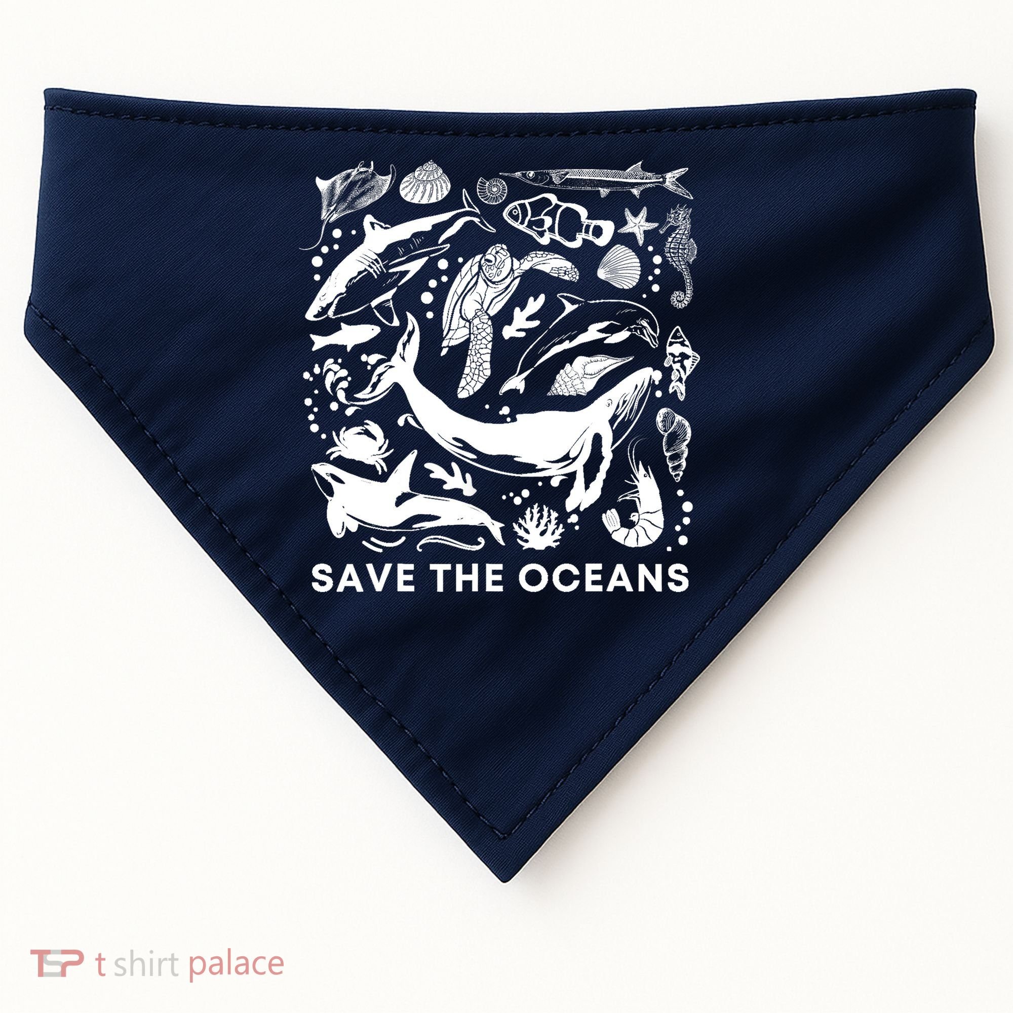 Save the Oceans-Whale Turtle Orca, Climate change-sea lover USA-Made Doggie Bandana