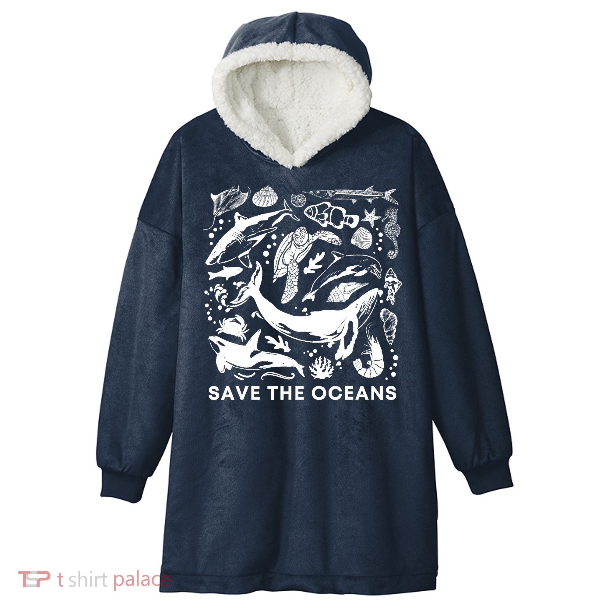 Save the Oceans-Whale Turtle Orca, Climate change-sea lover Hooded Wearable Blanket