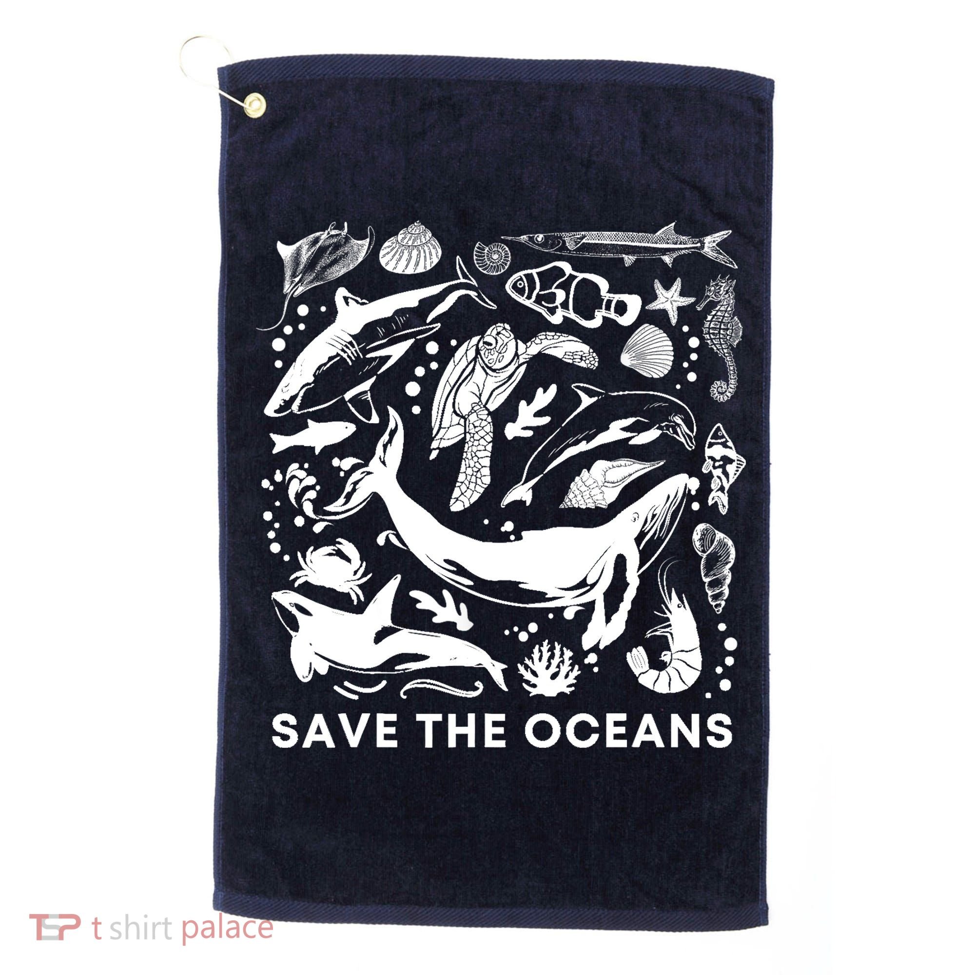 Save the Oceans-Whale Turtle Orca, Climate change-sea lover Golf Towel