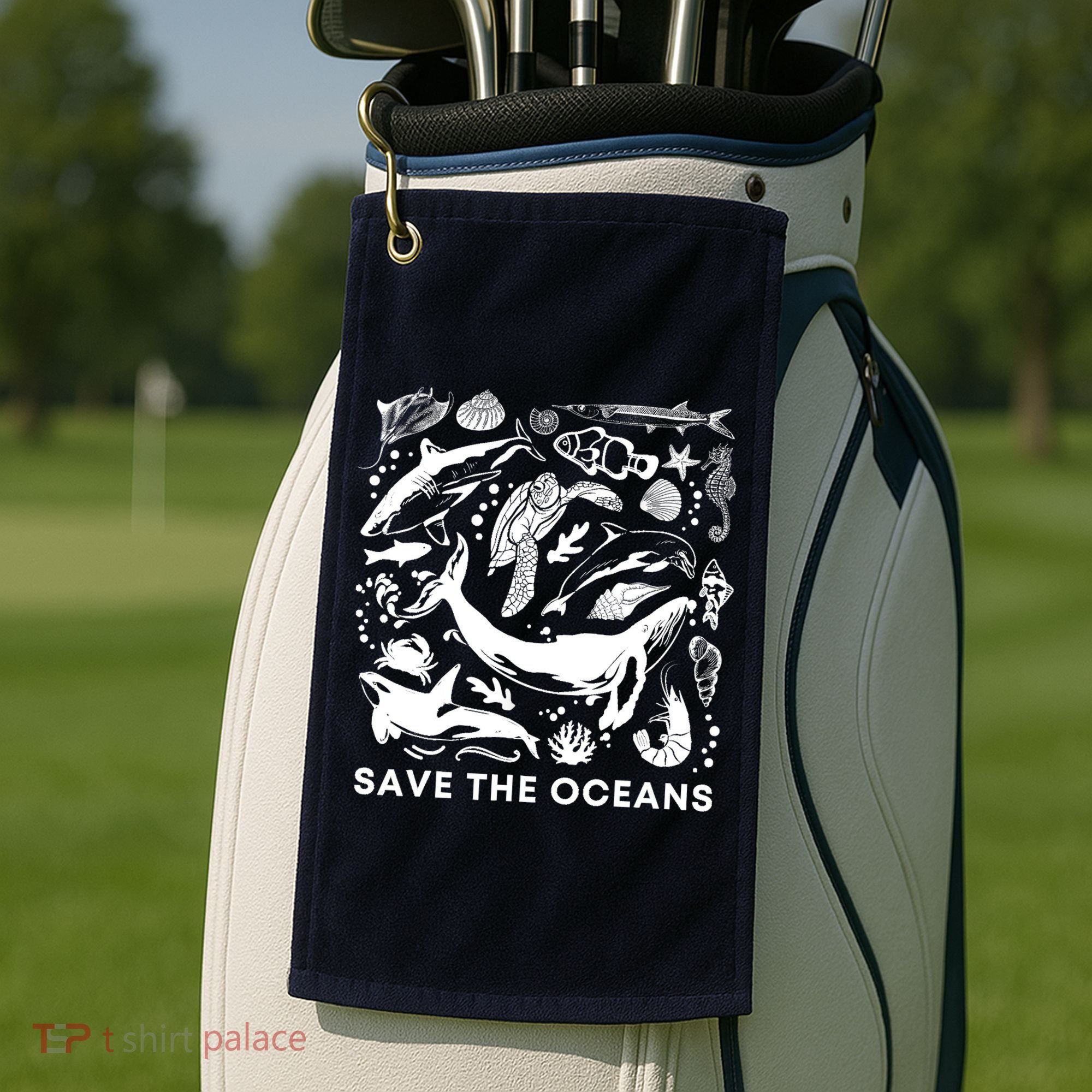 Save the Oceans-Whale Turtle Orca, Climate change-sea lover Golf Towel