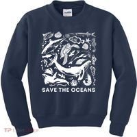 Save the Oceans-Whale Turtle Orca, Climate change-sea lover Kids Sweatshirt thumb 0