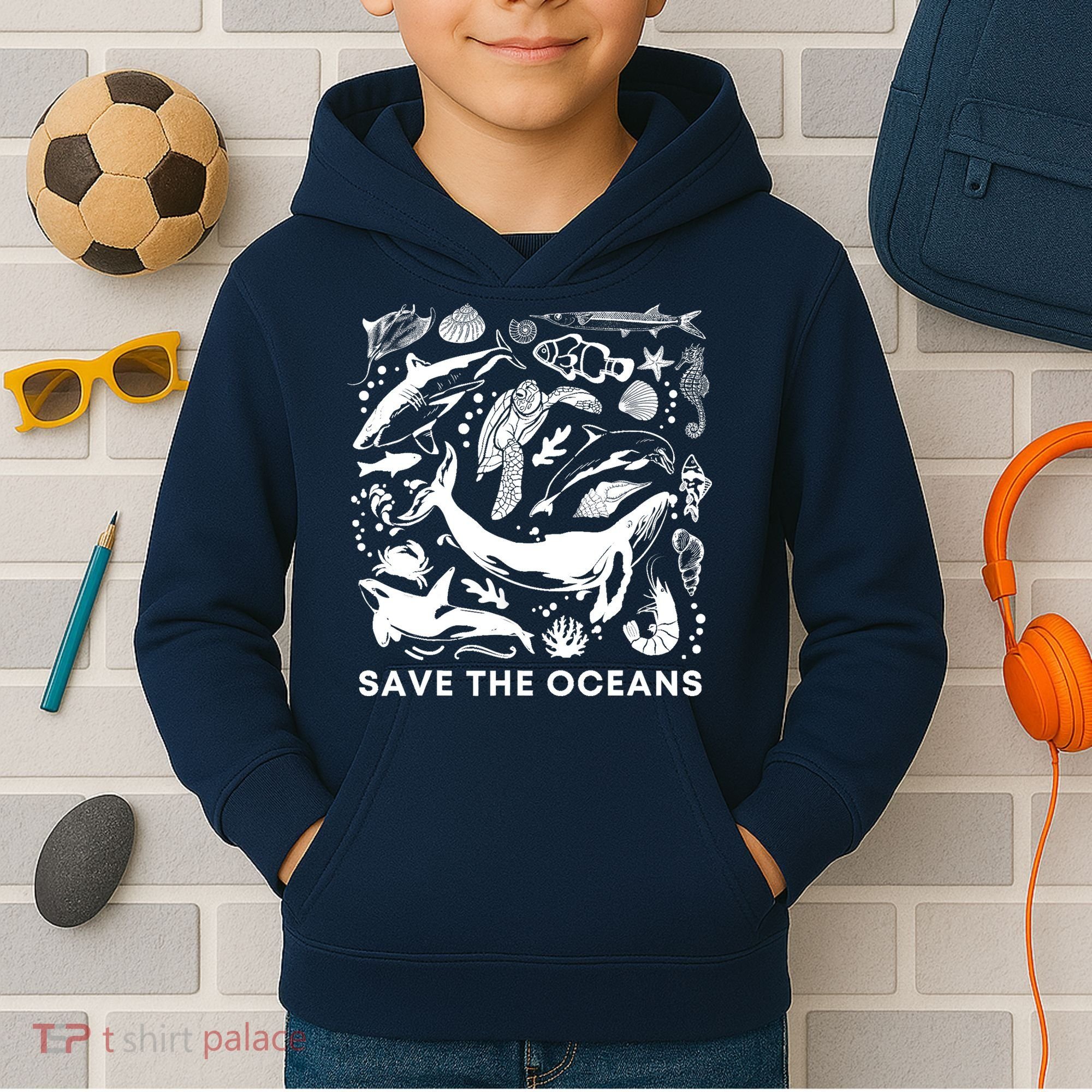 Save the Oceans-Whale Turtle Orca, Climate change-sea lover Kids Hoodie