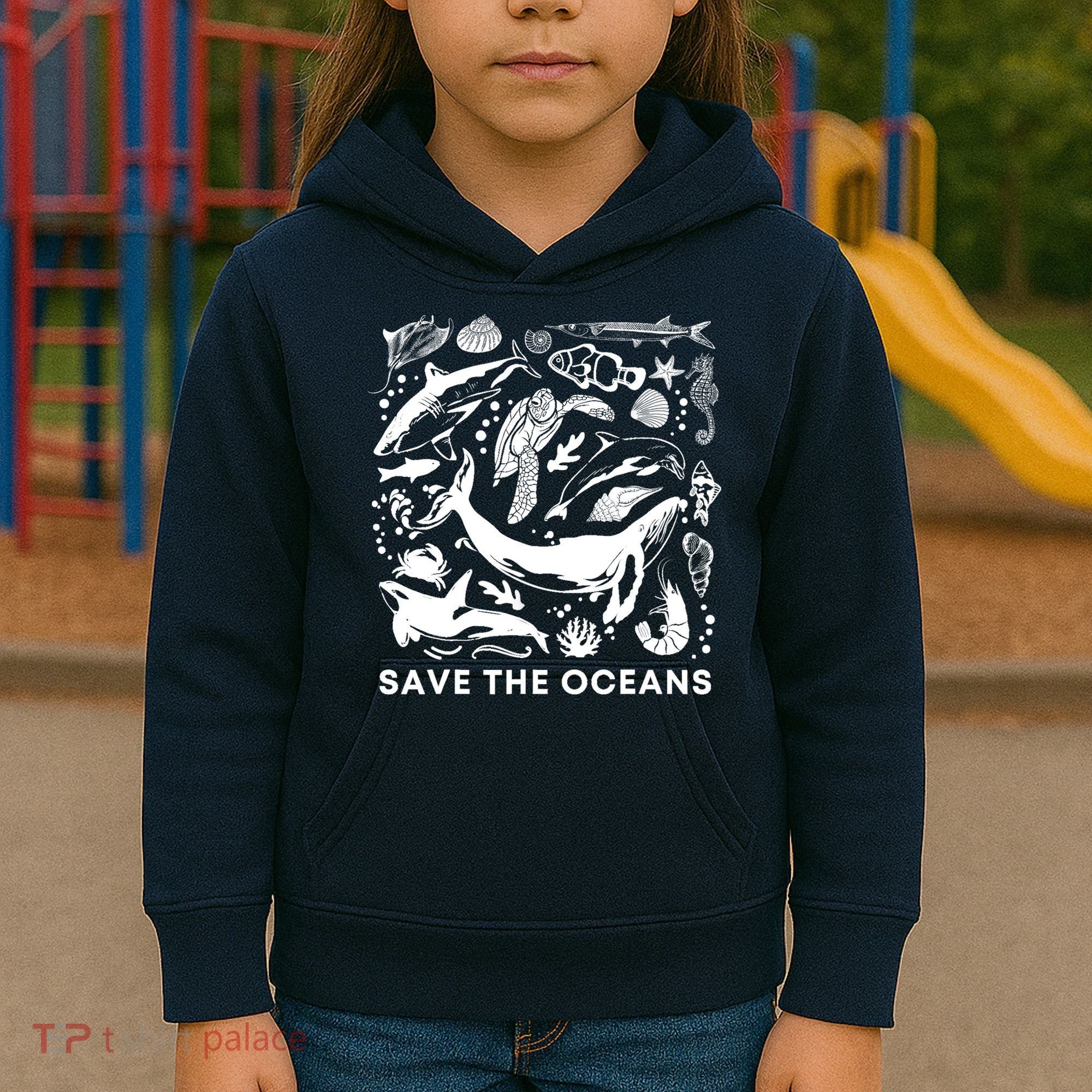 Save the Oceans-Whale Turtle Orca, Climate change-sea lover Kids Hoodie